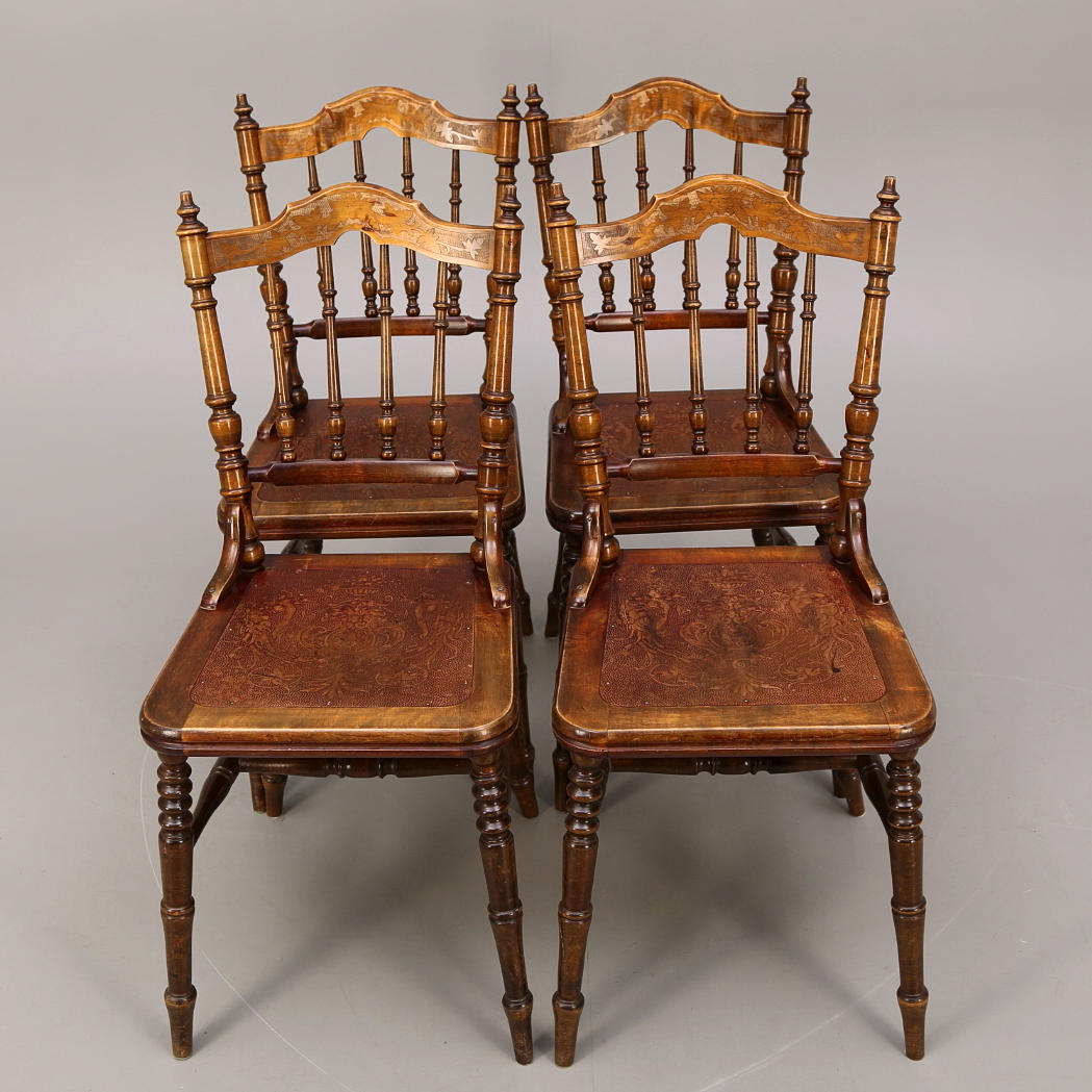 PINNSTOLAR, 4 st, präglad sits, 1800-talets slut.