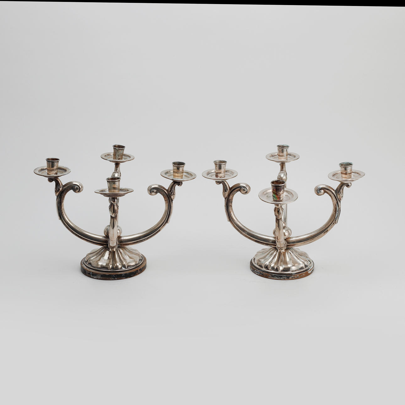 CANDELABRAS, a pair, silver, Milan 1930s.