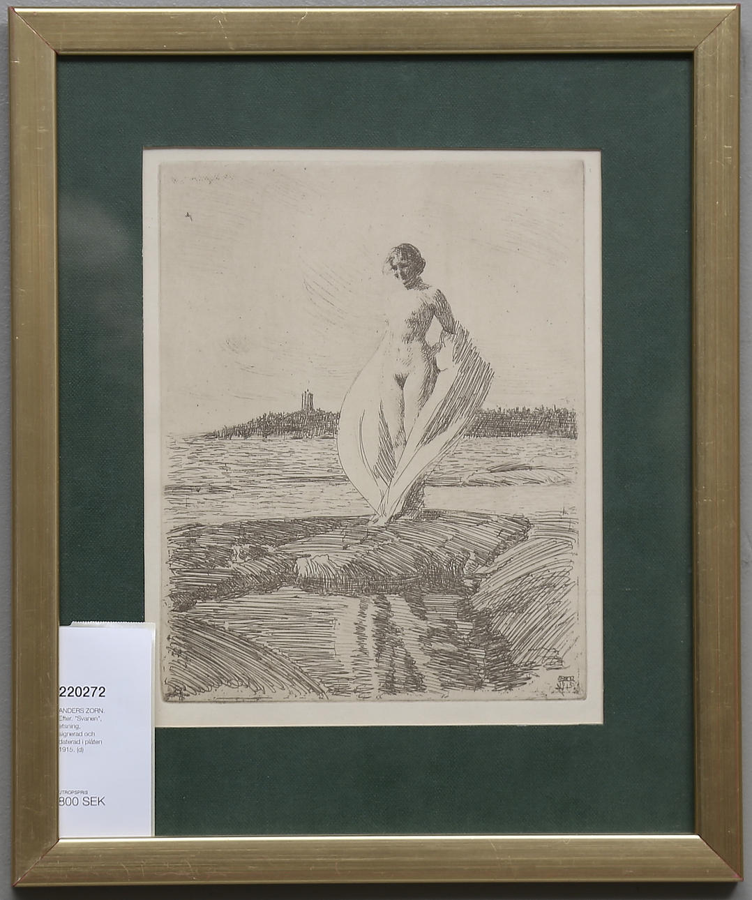 ANDERS ZORN. EFTER. "Svanen", etsning, signerad och daterad i plåten 1915.