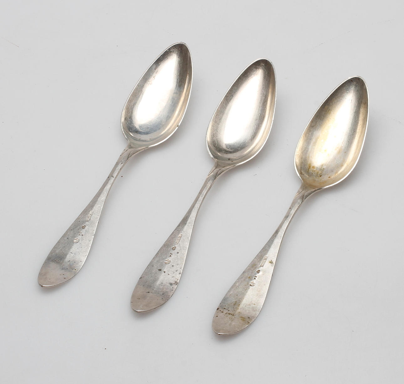 SKEDAR, 3 st, silver, Anders Rahm, Norrköping 1839, vikt ca. 135 gram.