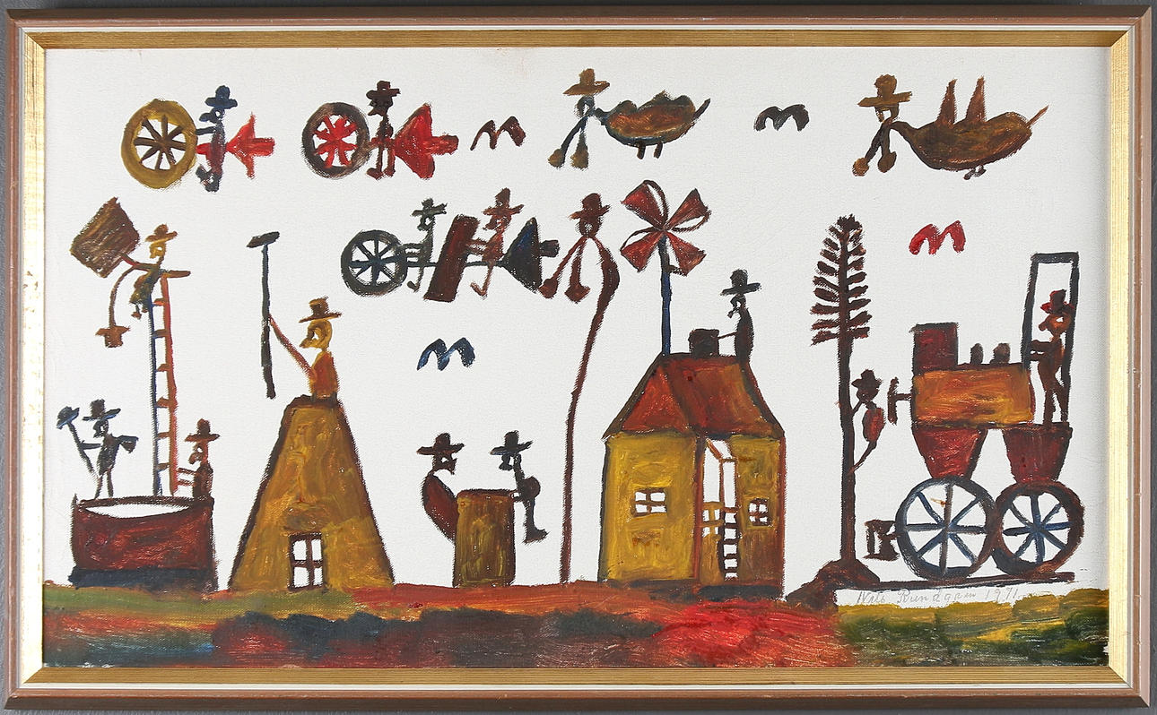 NILS RUNDGREN (BJÖRNJÄGARN). Gouache på duk, signerad och daterad. 1971.