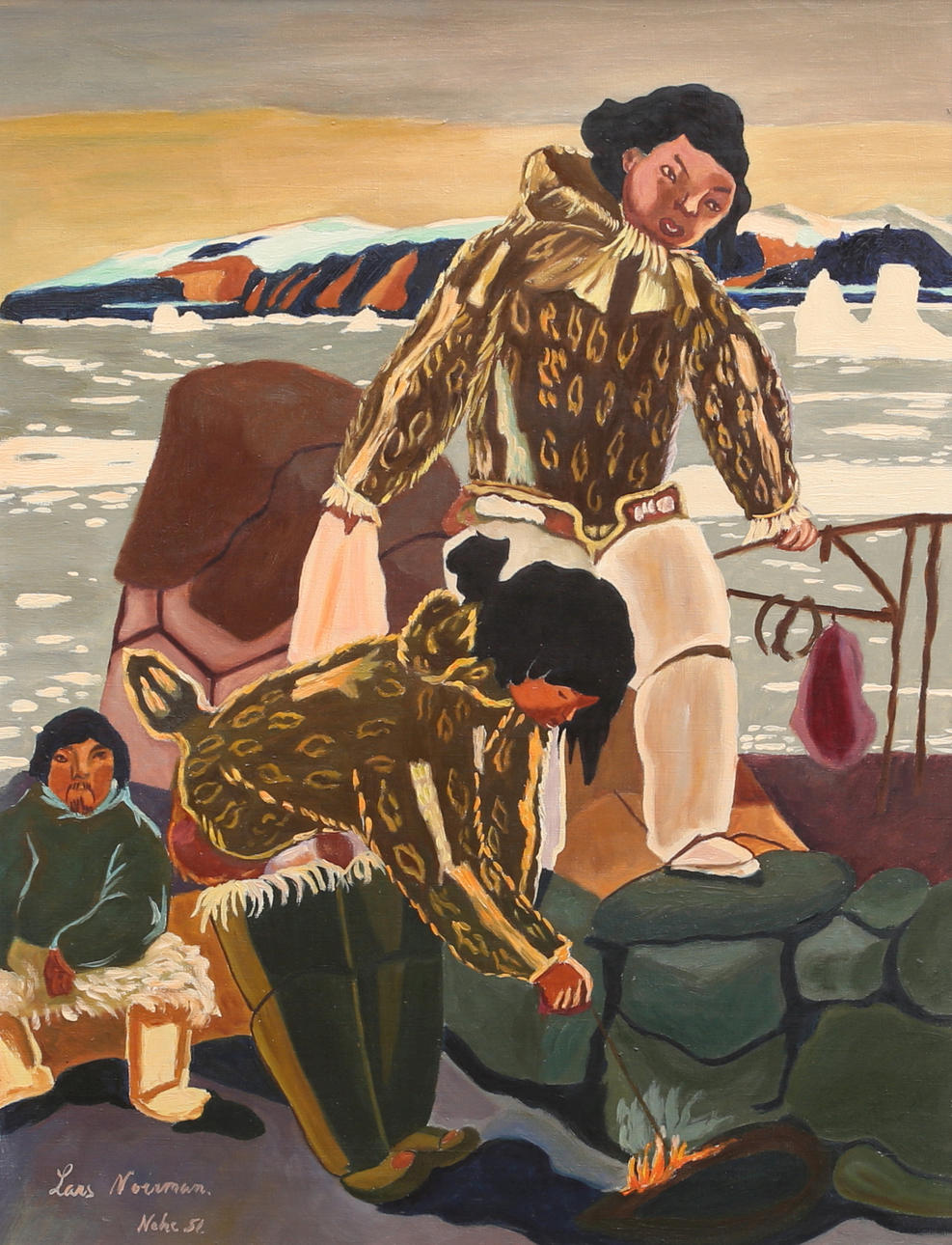 Lars Norrman 『Dorande Inuit』　リトグラフ LARS NORRMAN. Motifs with Inuit. Oil on canvas, signed and dated