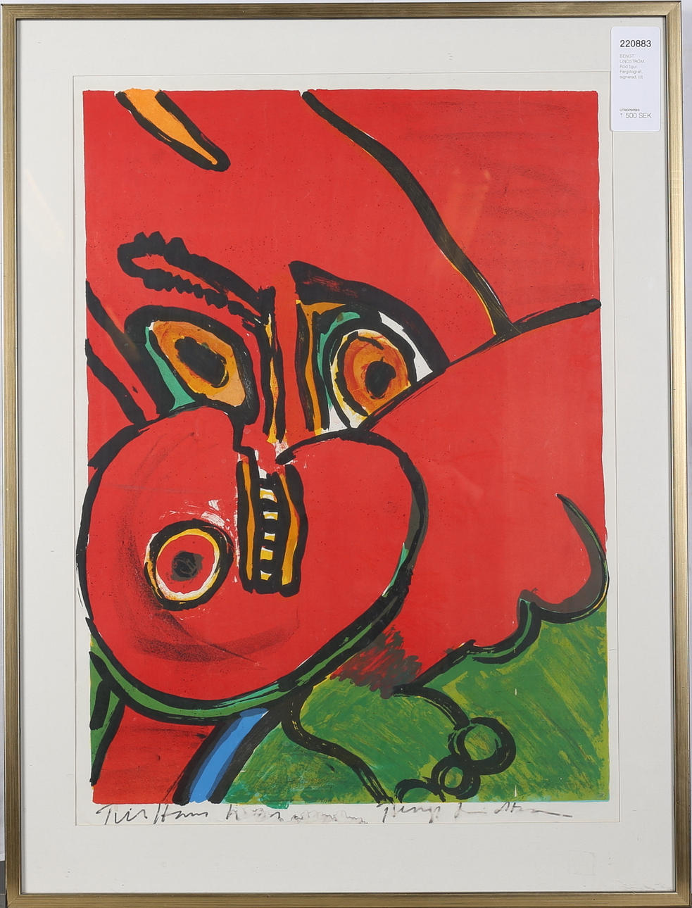 BENGT LINDSTRÖM. Röd figur. Färglitografi, signerad.