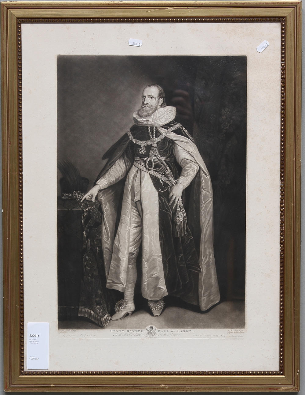 VALENTINE GREEN. Gravyr, "Henry Danvers, Earl of Danby - In the Marble Parlour at Houghton", 1700/1800-tal.