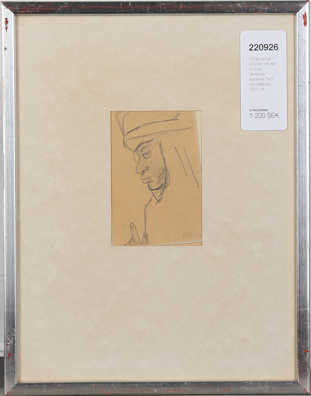 TORA VEGA HOLMSTRÖM. Porträtt. Teckning, signerad TVH och daterad 1920.