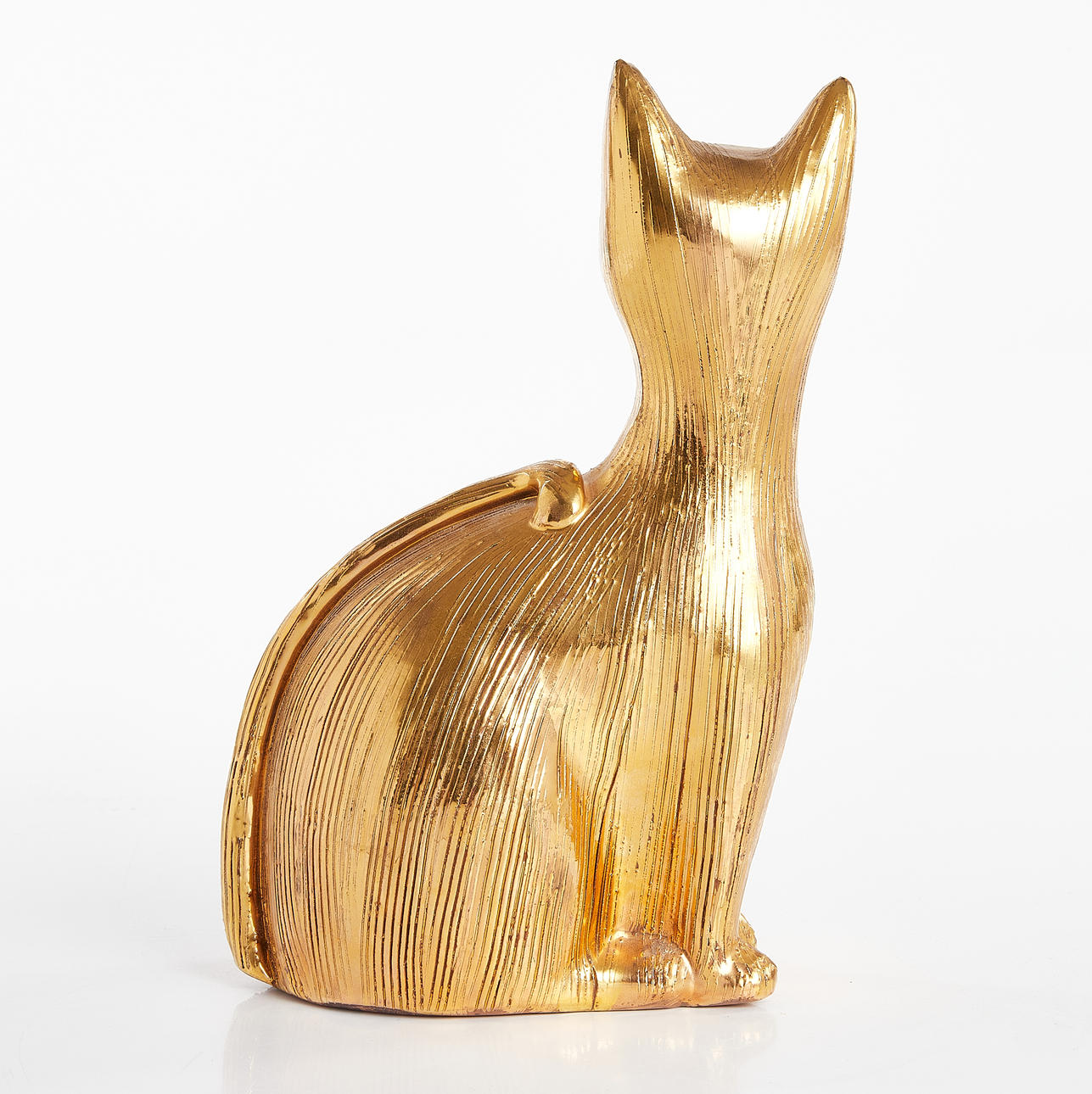 ALDO LONDI. Cat, Bitossi, Italy 1960s, earthenware with gilt glaze