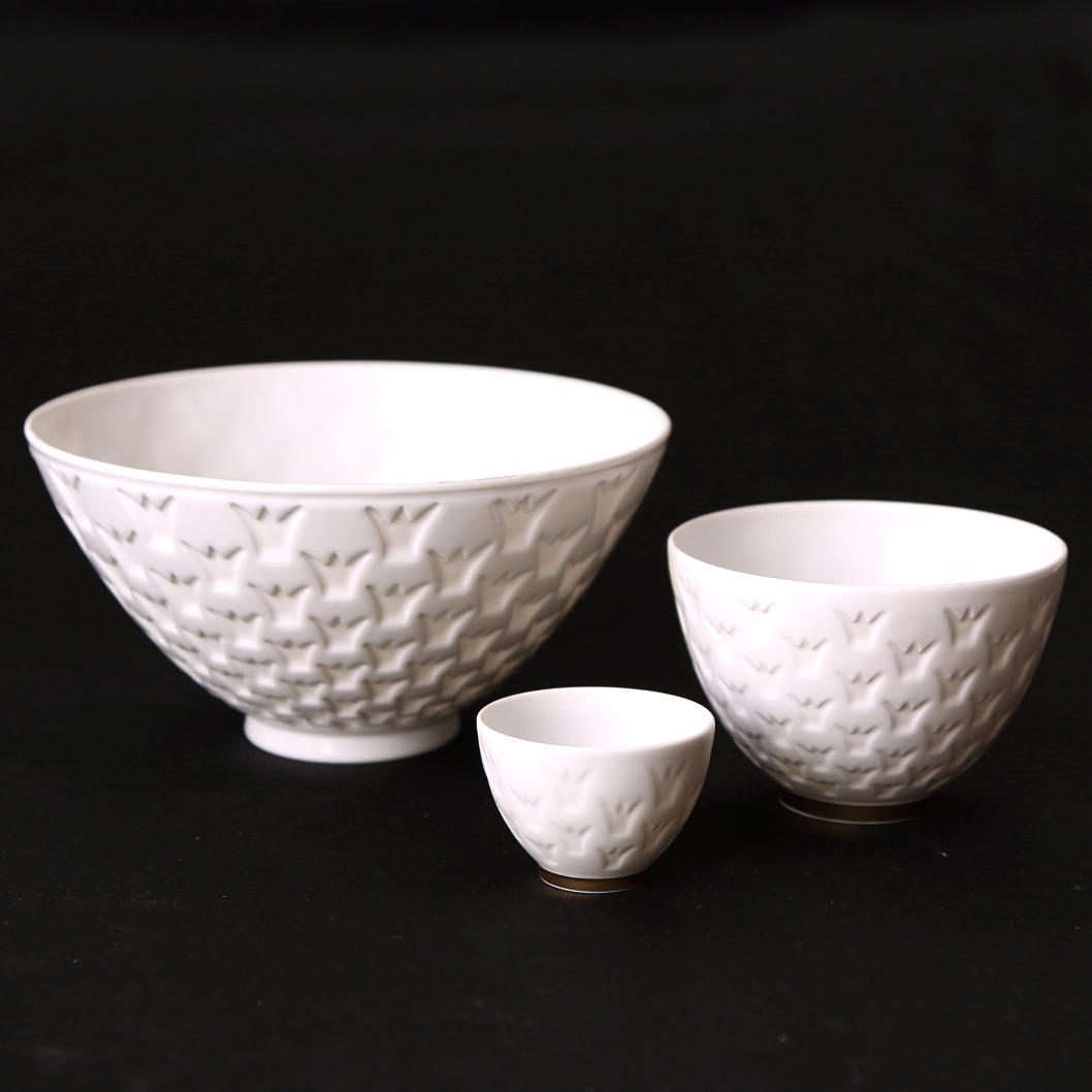 SKÅLAR, 3 st, porslin "Kronskålar" Gunnar Nylund, Rörstrand.