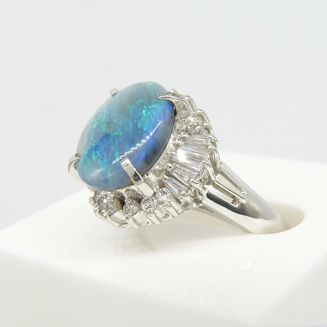 OPAL & DIAMOND DECO-STYLE RING.