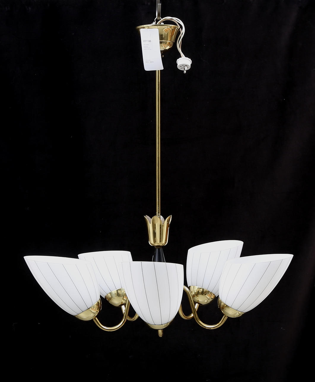 DECKENLEUCHTE, Messing, 50er / 60er Jahre, Höhe ca. 63cm.