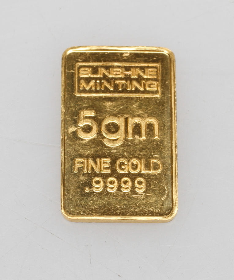 GULDBRICKA, FINE GOLD 999.9, vikt 5 gr.