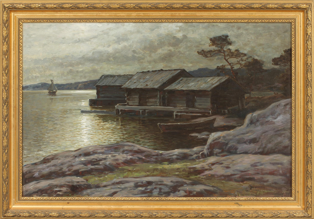 OIDENTIFIERAD KONSTNÄR, kustmotiv, olja på duk, sign.