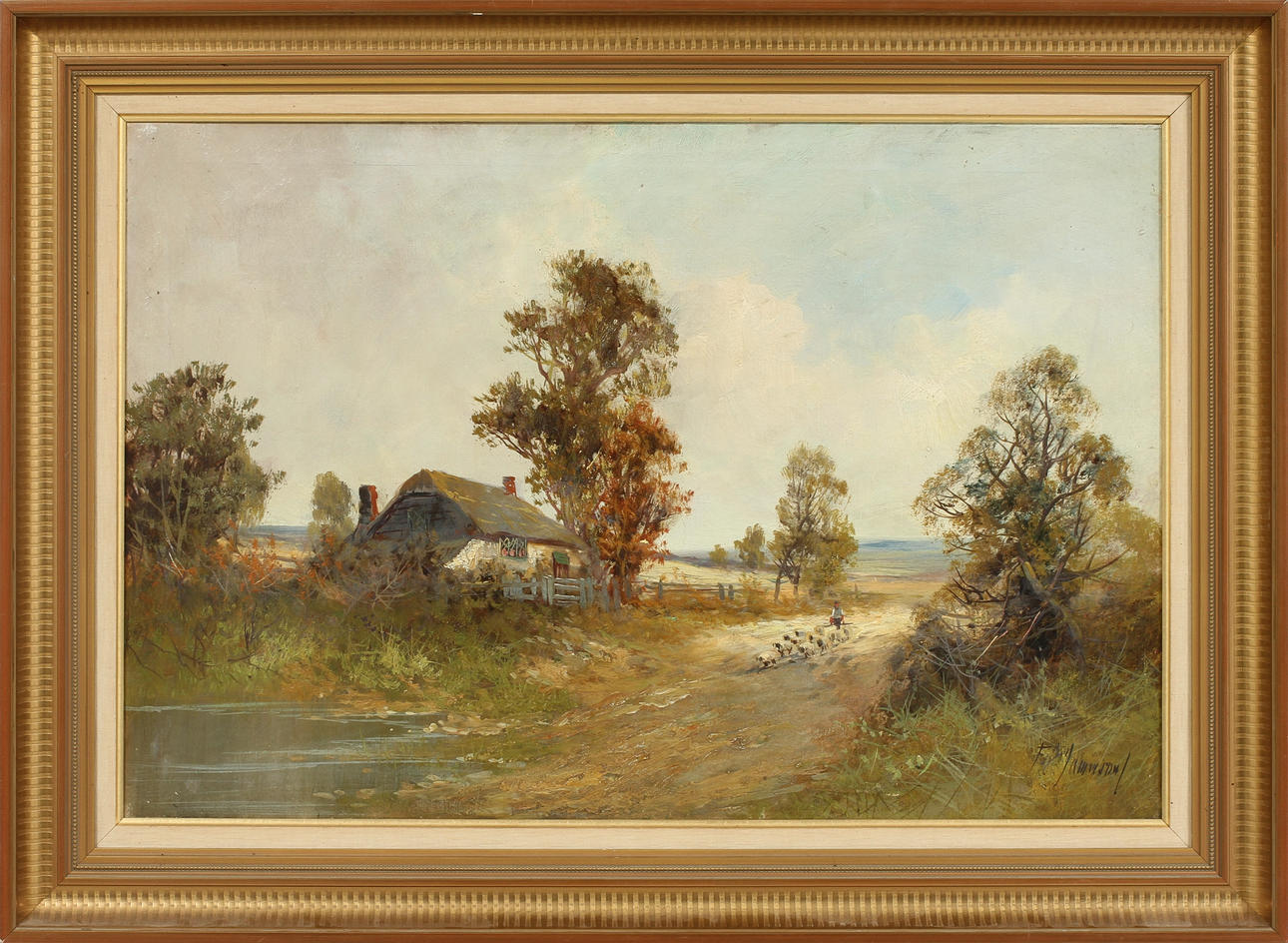 OIDENTIFIERAD KONSTNÄR, gårdsmotiv, olja på duk, sign.