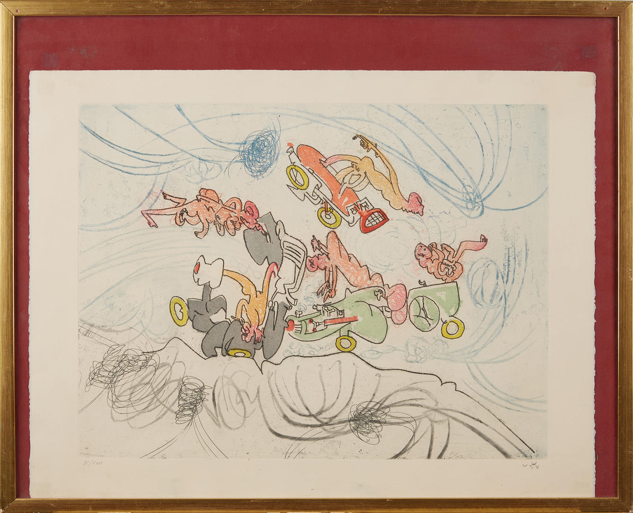 ROBERTO MATTA. Composition, color lithograph numbered 85/100, monogram signature.