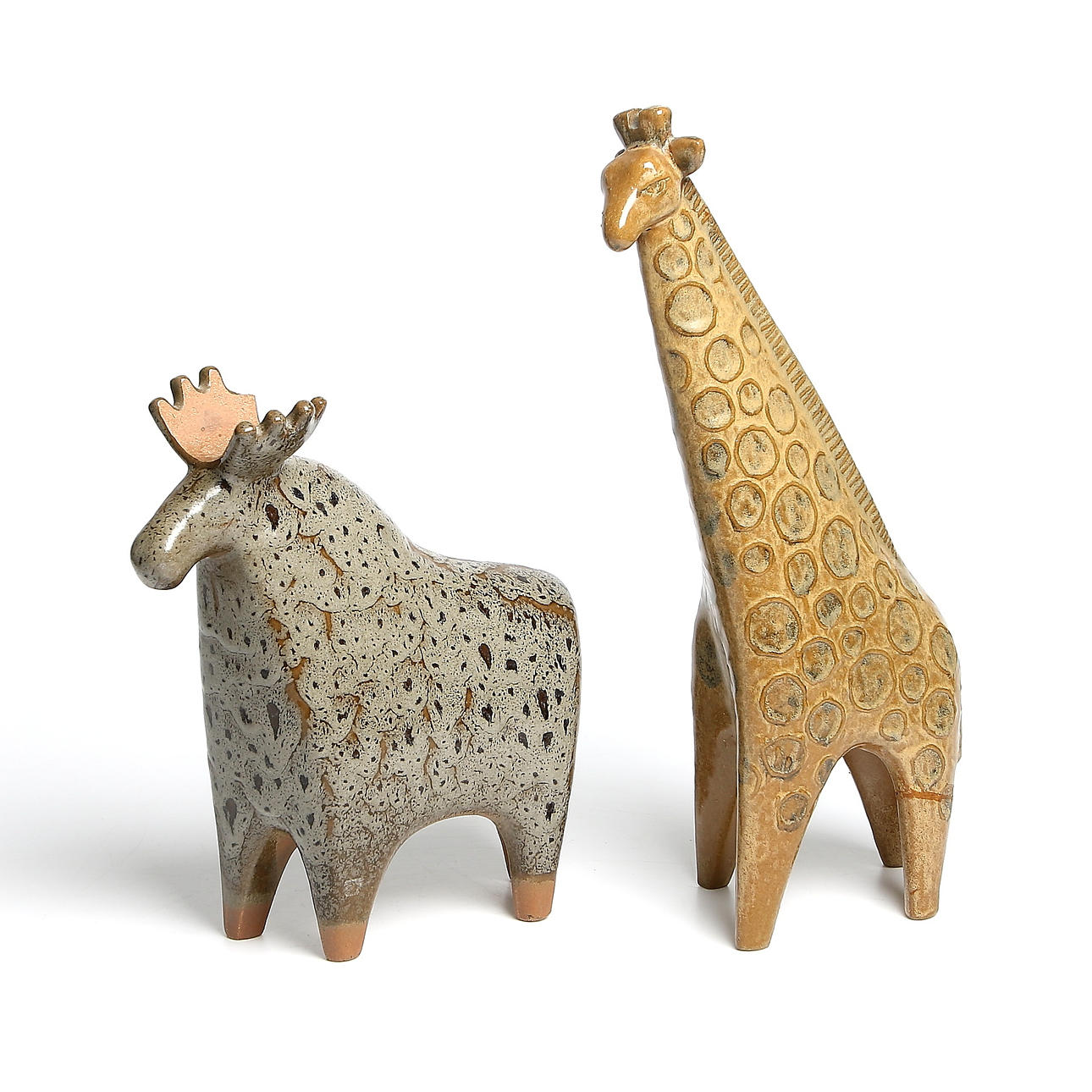 FIGURINER, 2 st, "Giraff/Älg", Lisa Larson, Gustavsberg.