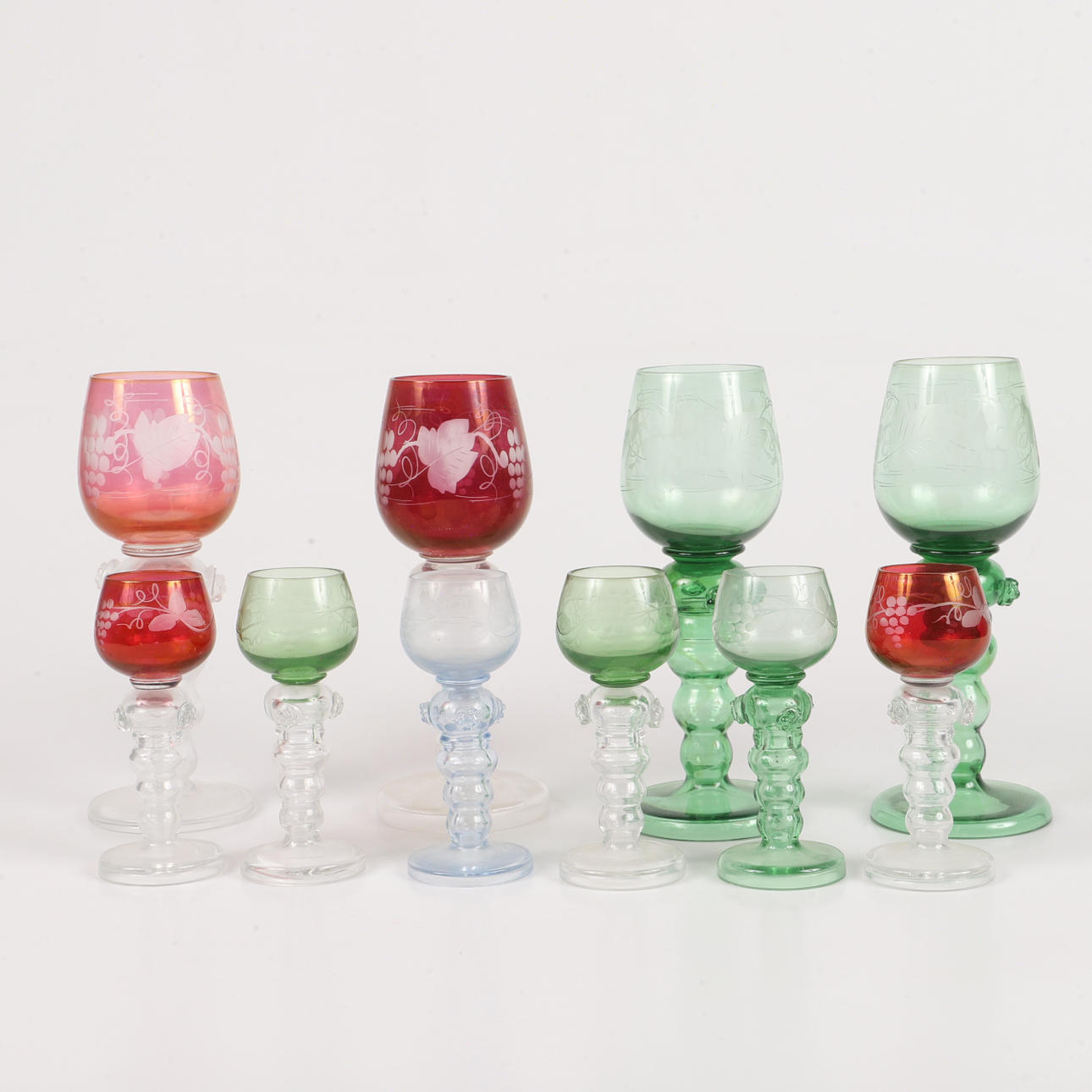 REMMARE, 10 Stück, farbiges Glas, Schweden, 1900.