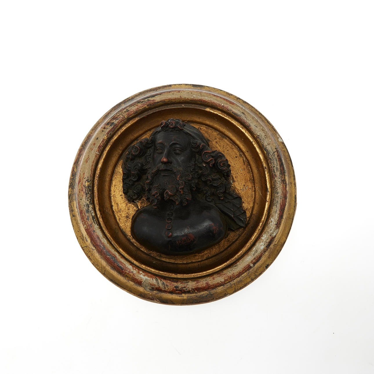 Billede af en helgen/portrætmedaljon, træ.