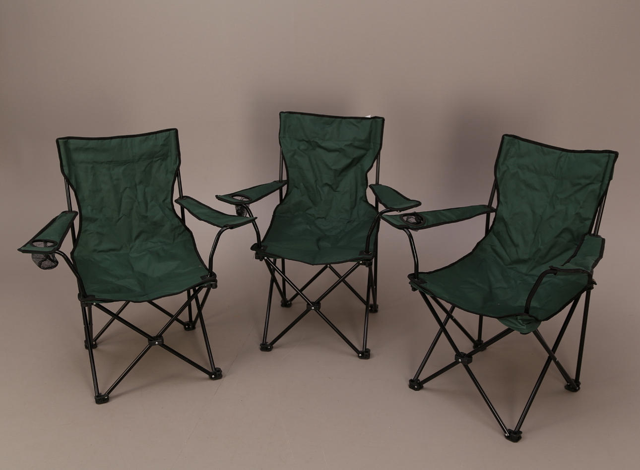 CAMPINGSTOLAR, 3 st, tyg/metall, flaskhållare.