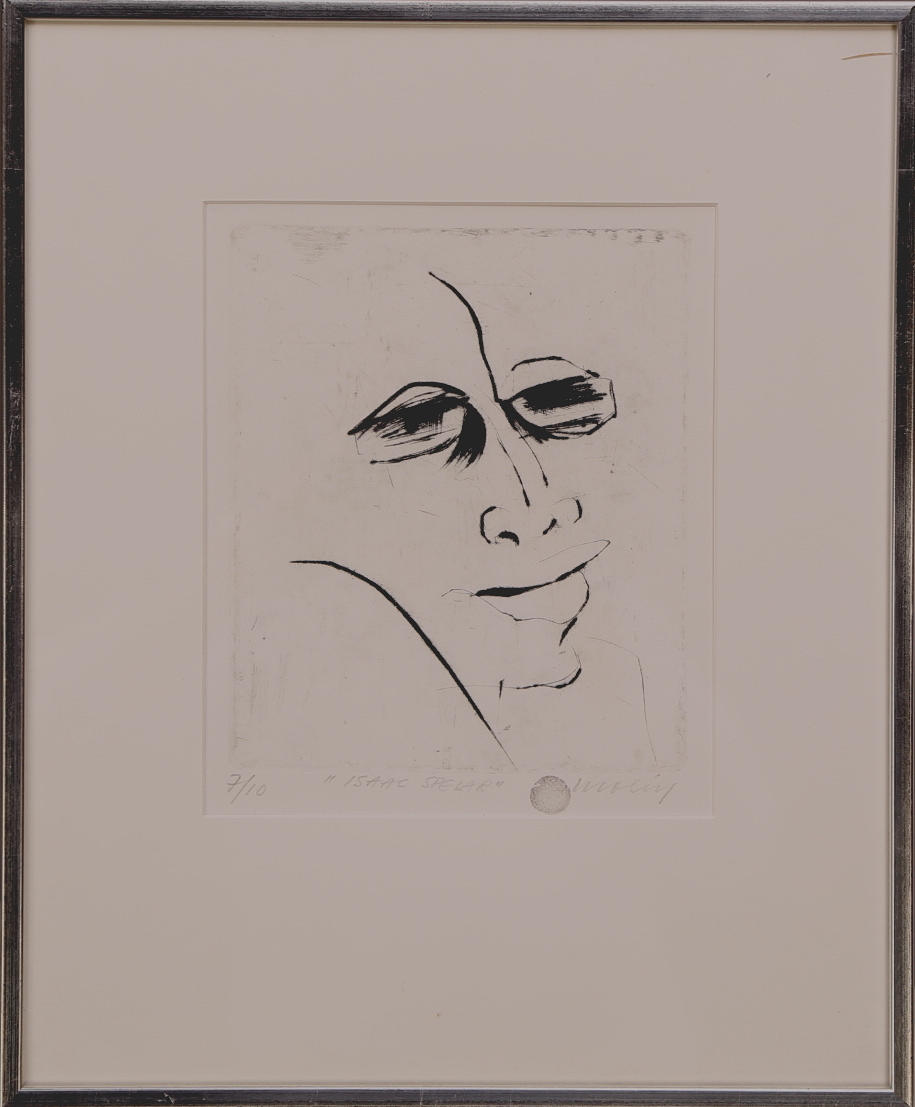 OIDENTIFIERAD KONSTNÄR. litografi 7/10, signerad Molin, "Isaac spelar".