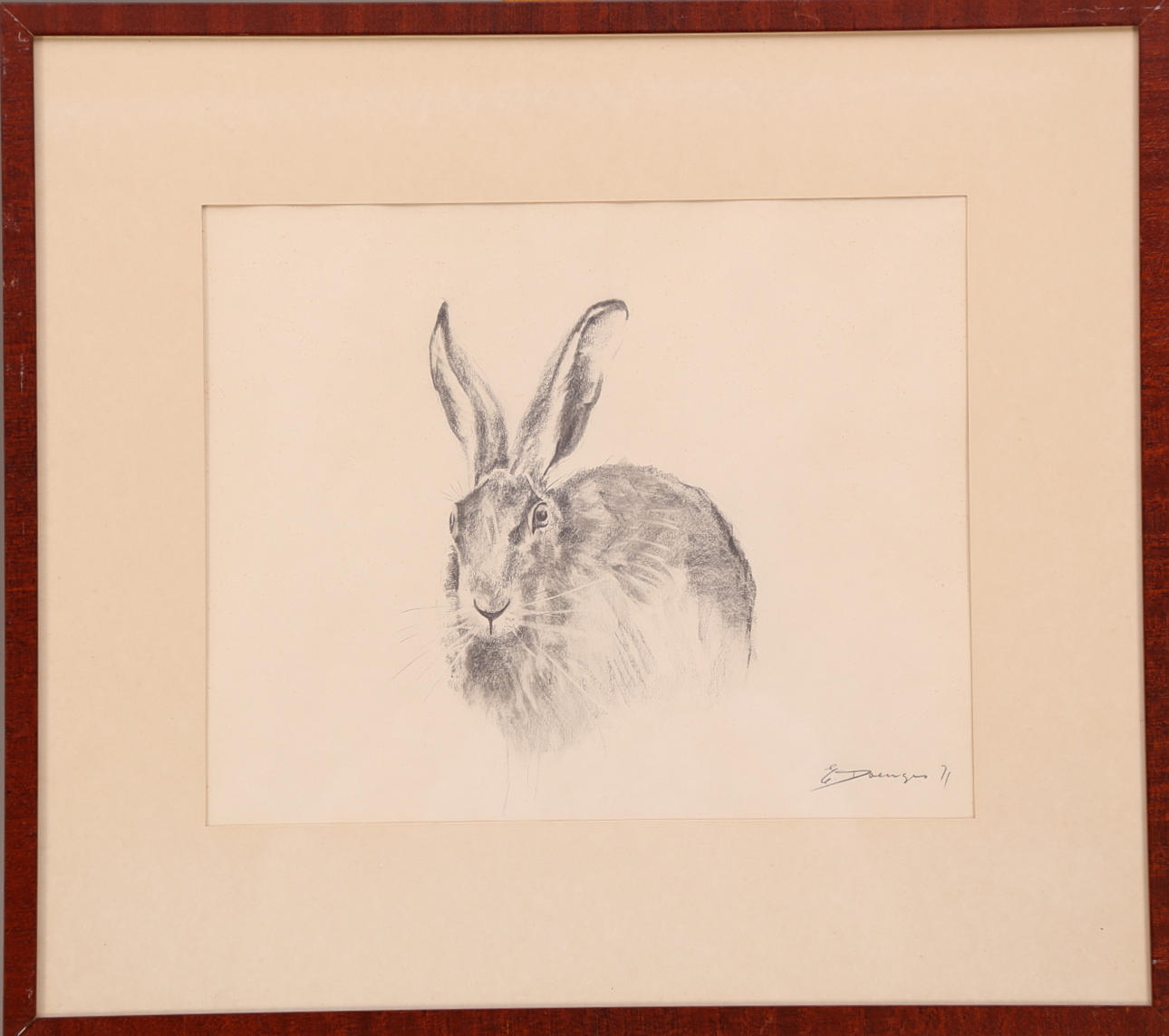 OIDENTIFIERAD KONSTNÄR. blyerts/krita, signerad, Hare.