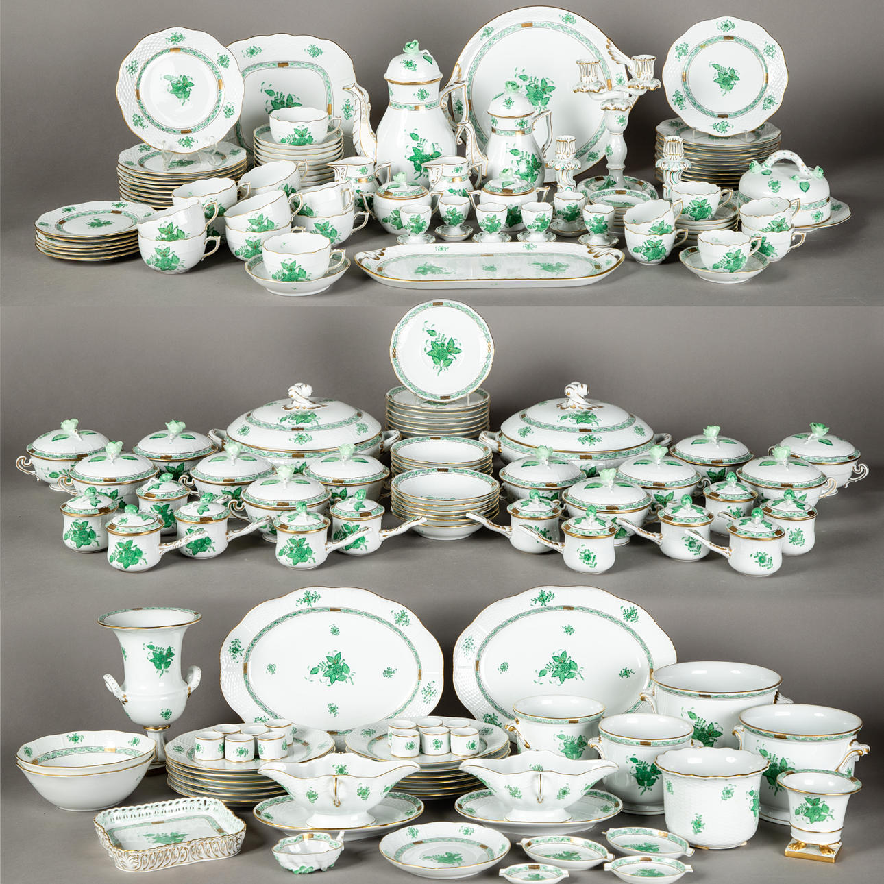 Herend, coffee and dinner service 'Apponyi' green, Hungary 20th