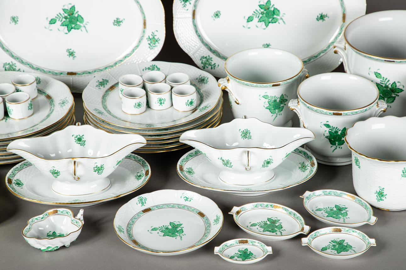 Herend Apponyi Green スイーツディッシュ　3枚セット ヘレンド HEREND アポニーグリーン スイートディッシュ 名入れ彫刻代