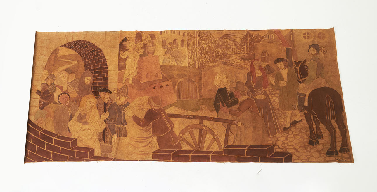 ALEXANDER DERI-DÖRY. Painted textile, historicizing motif, signed. Art ...