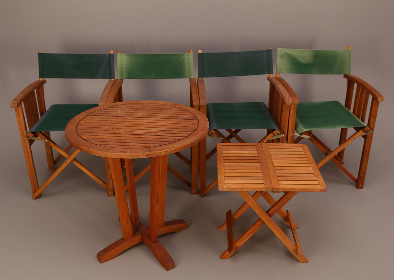 TRÄDGÅRDSMÖBEL, 6 delar, trä, tygsitsar, Jutnandia/FSC, 2 bord + 4 karmstolar.