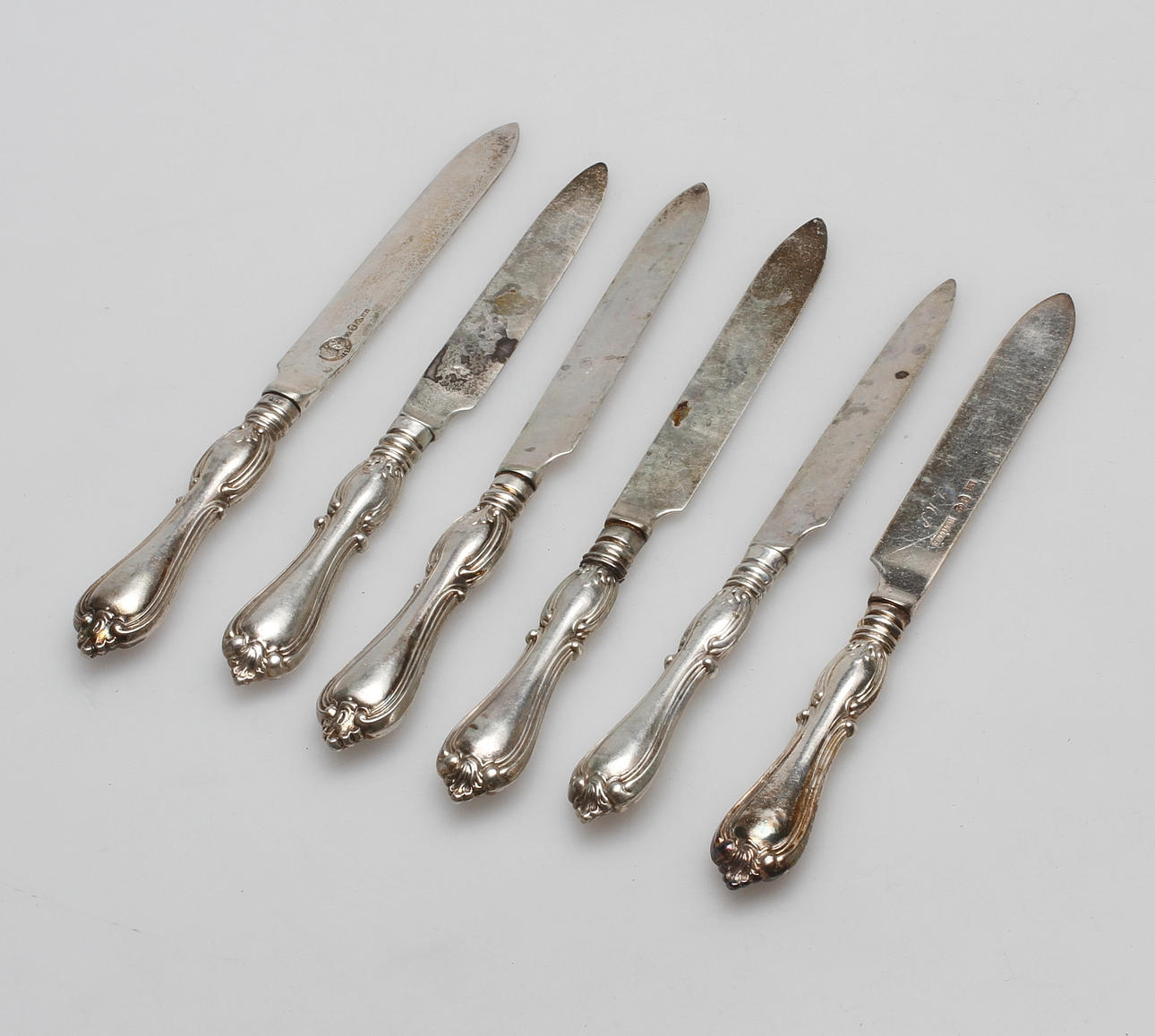 FRUKKNIVAR, 3+2+1, silver, Stockholm 1800-tal, vikt ca. 190,1 gram.