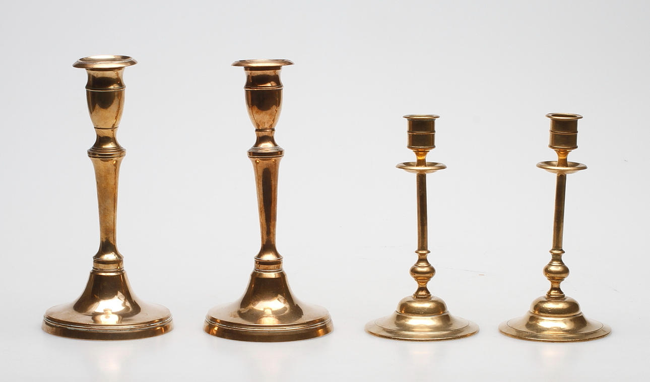 LJUSSTAKAR, 2 par, mässing, Gusum bruk 52 och Skultuna 17.