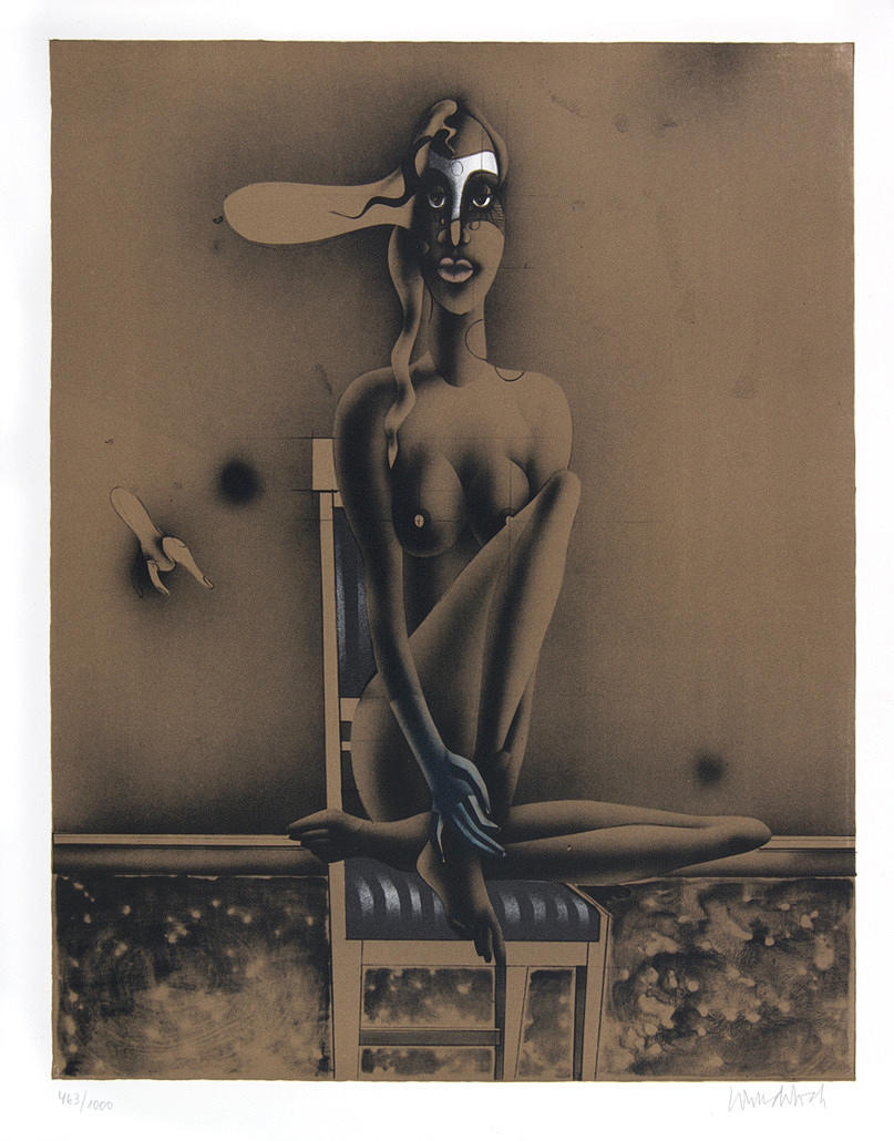 WUNDERLICH, PAUL. ”Sittande kvinnlig naken.” Färglitografi/Rives (vattenstämpel BFK FRANCE). 53,7 x 41,5 cm. R. u. tecken.: Wunderlich. L. u. num.: 463/1000. Ramlösa.