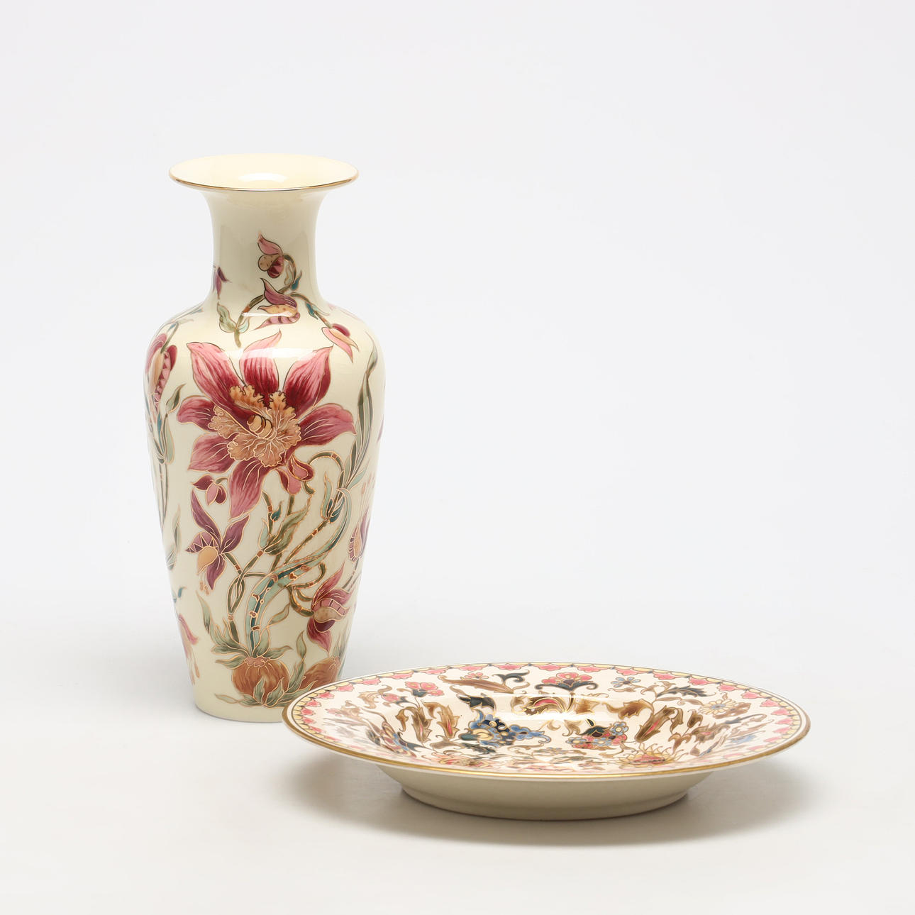 ZSOLNAY, Ungarn, Vase und Schale, Jugendstil.