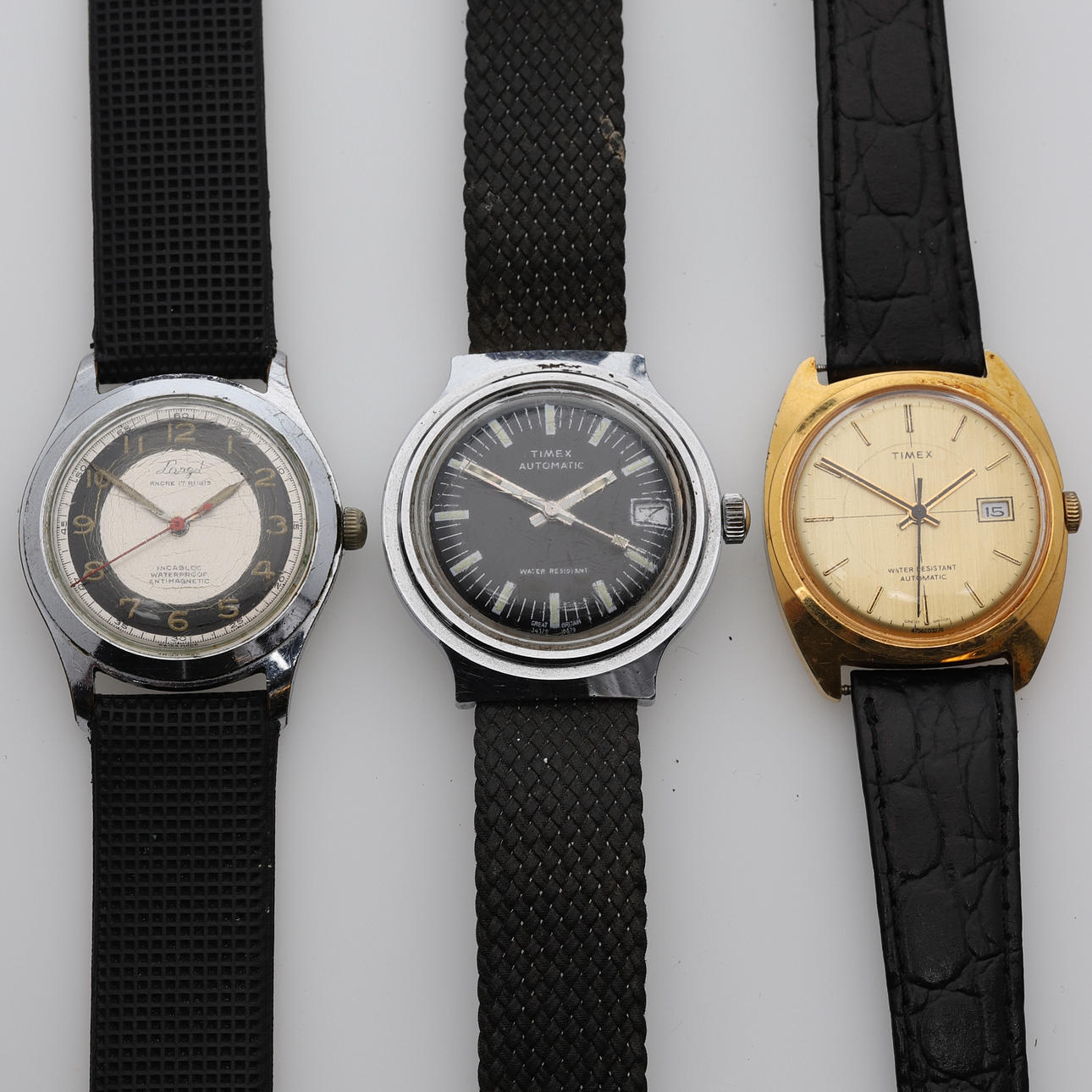 WRIST WATCH, 3 pcs, automatic & manual, Timex & Langel.