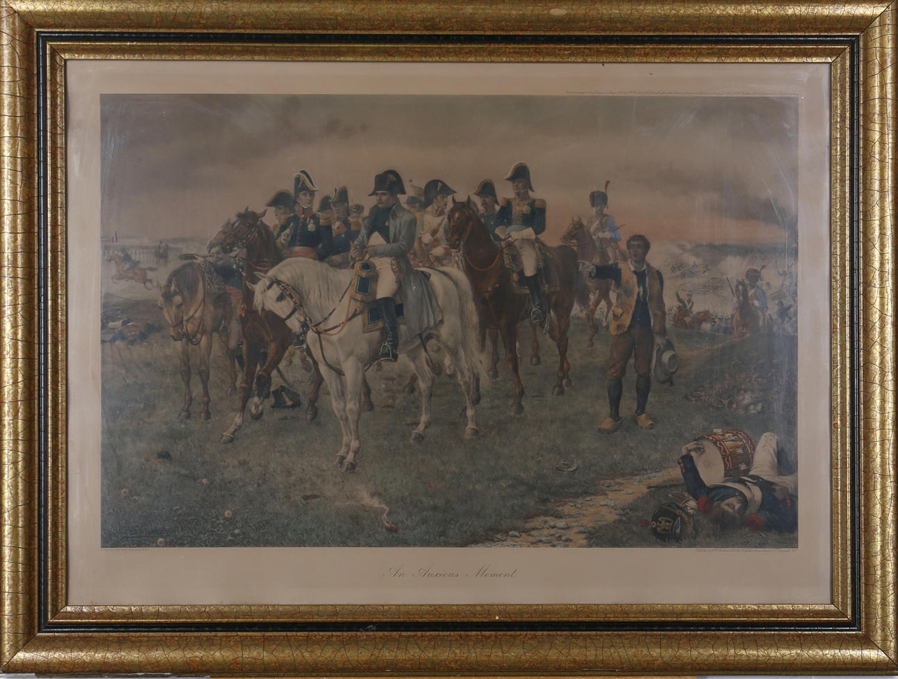 TRYCK, An Anxious Moment. Napoleon, slaget vid Waterloo. Tryck 1907 efter målning av WH Sullivan.