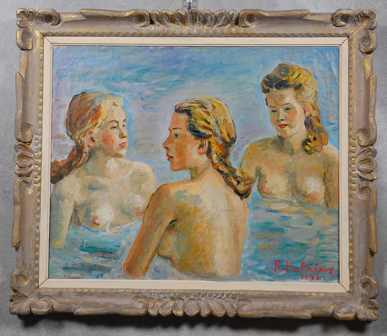 REINHOLDS KALNINS. 1897-1968, olja på duk, Badande kvinnor, signerad, daterad 1942.