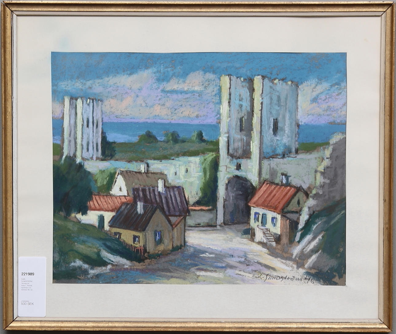 KARL-SUNDSTRÖM. "Norreport Visby". Pastell, signerad och daterad 46.