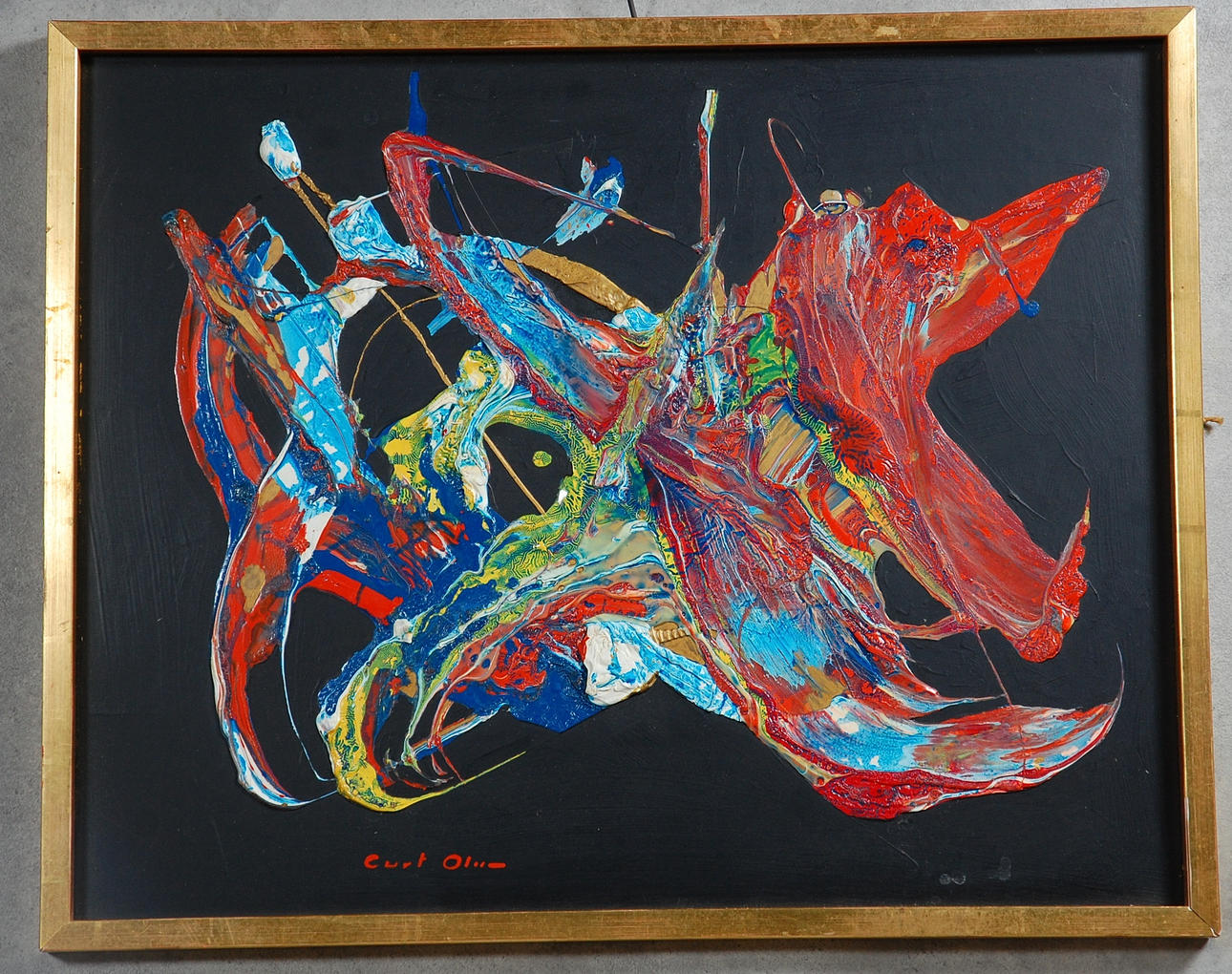 CURT OLSSON. olja på pannå, komposition, signerad.