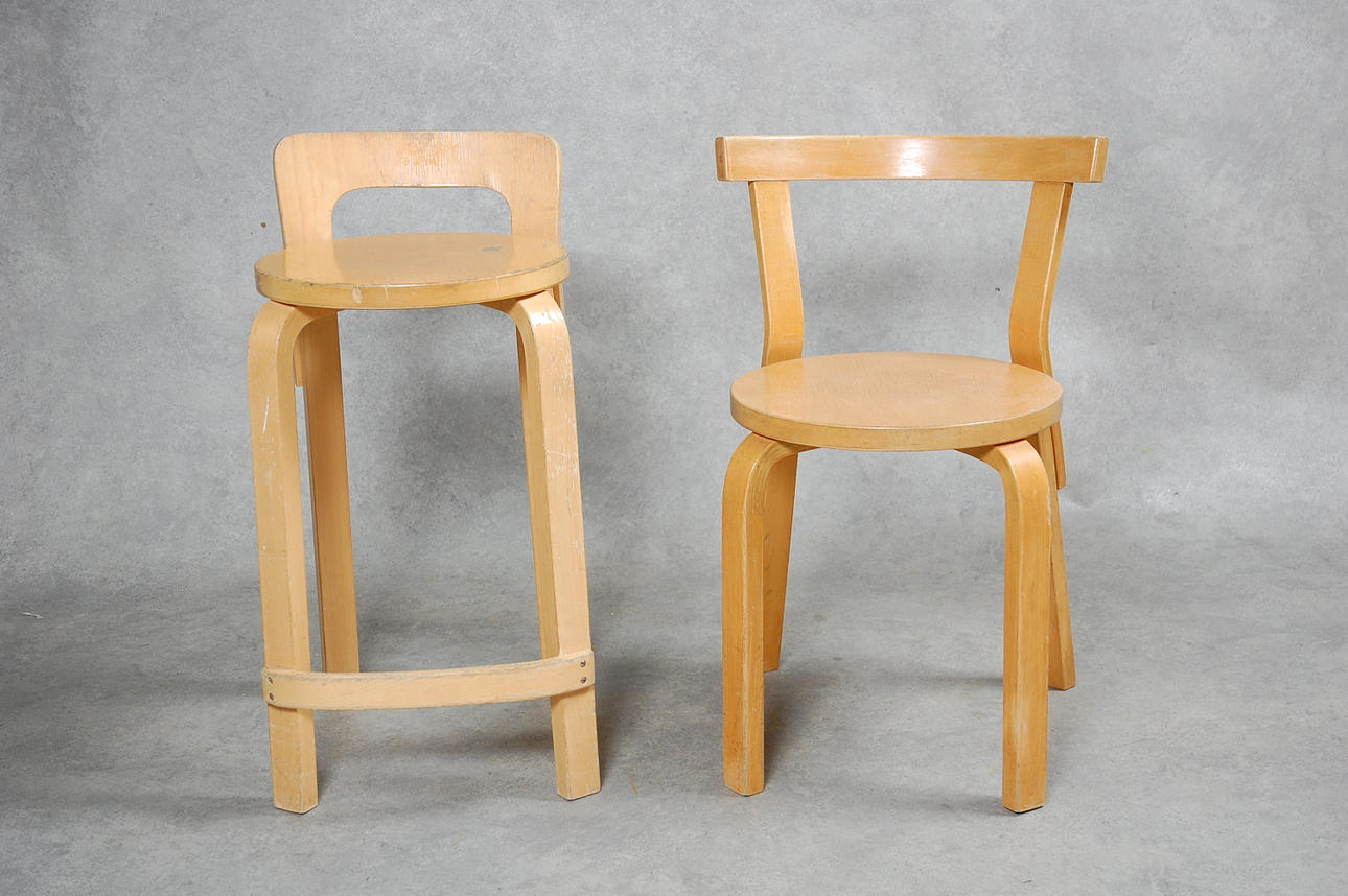 ALVAR AALTO. stolar, 2 st modell " K 65 , 68 ".