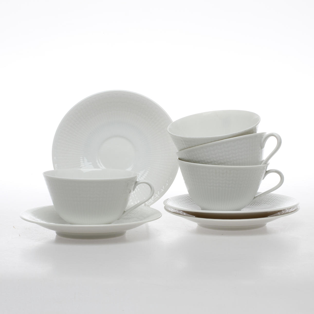 TEKOPPAR med FAT, 4 st, "Swedish Grace", Louise Adelborg, Rörstrand.