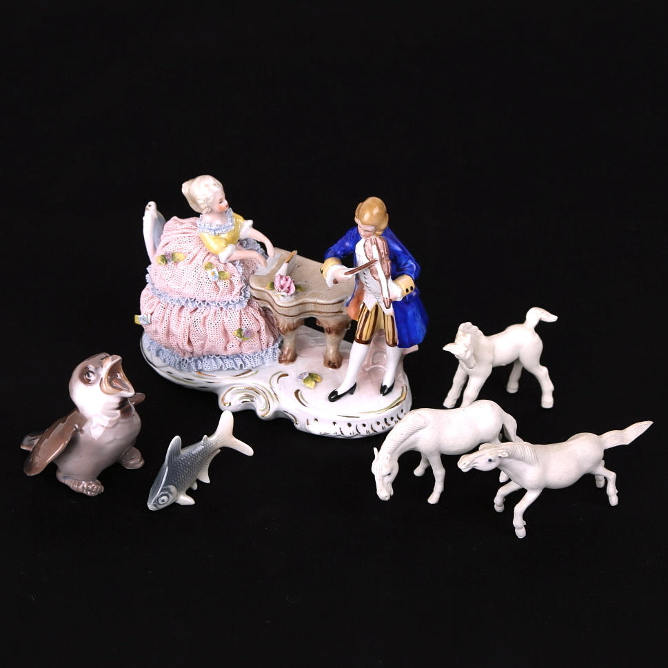 FIGURINER 6 st, porslin, biskvi, Tyskland, B&G Danmark.