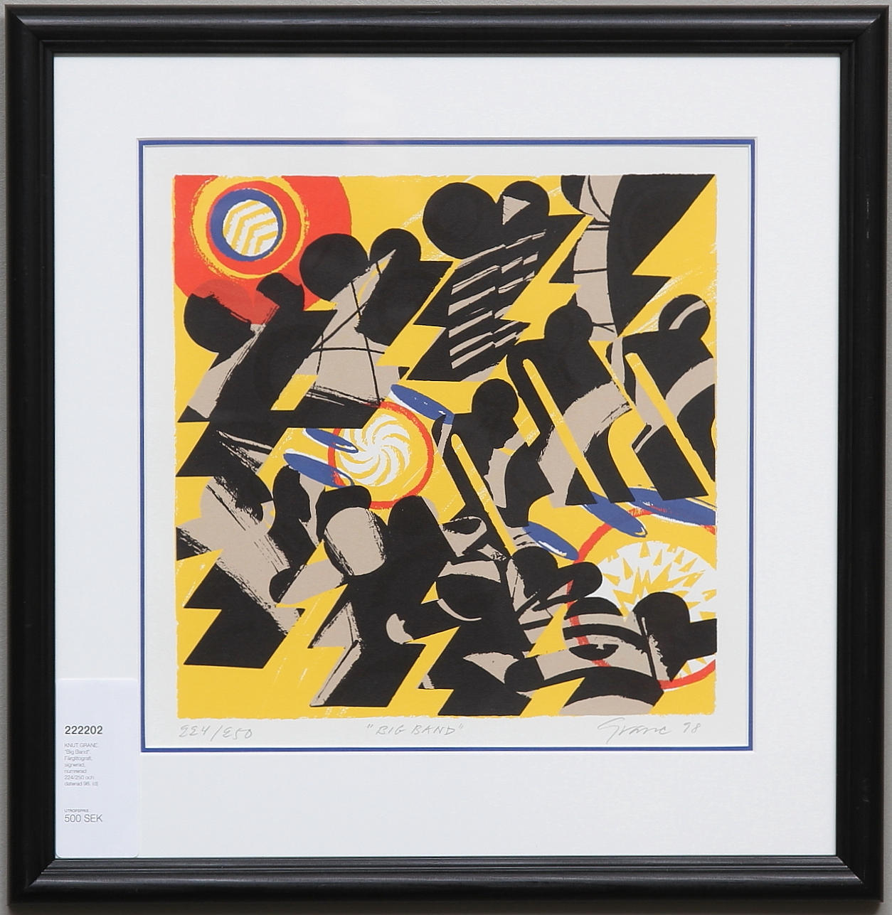 KNUT GRANE. "Big Band". Färglitografi, signerad, numrerad 224/250 och daterad 98.