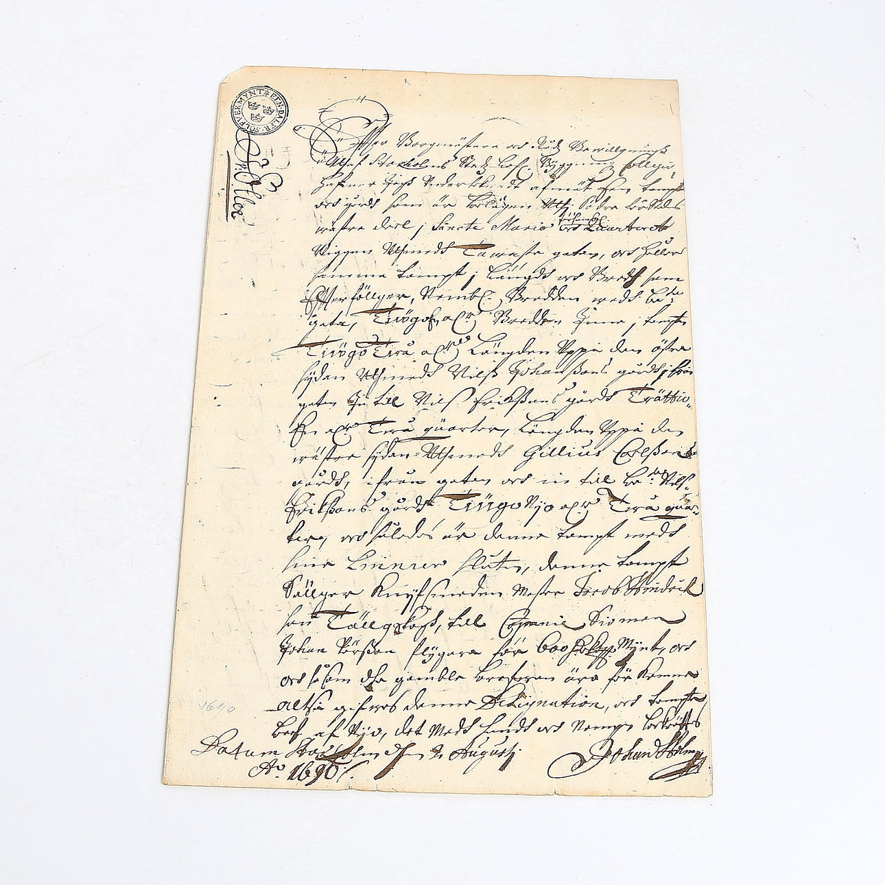 HANDSKRIFT, arkitekt Jean De La Walle. 1690.