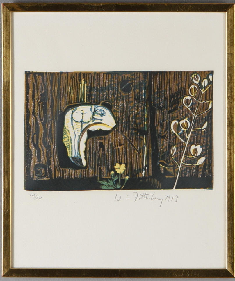 NISSE ZETTERBERG. 2 st, stilleben samt komposition, färglitografier, signerade, numrerade samt daterade.