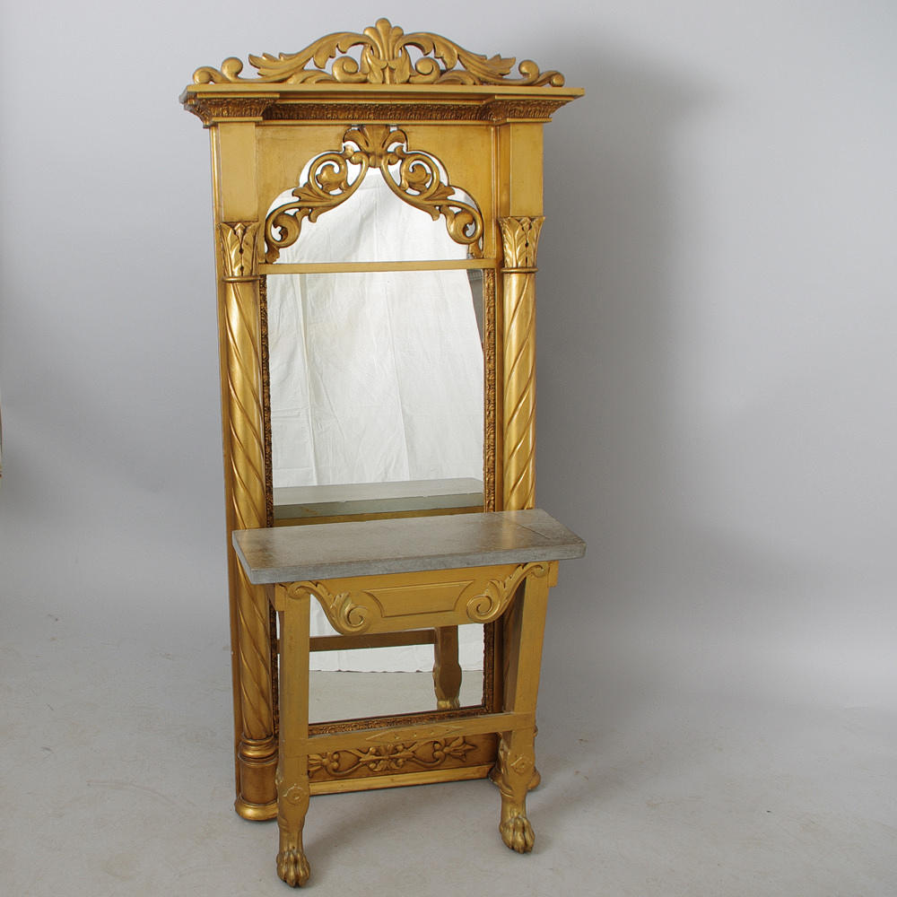 SPEGEL MED KONSOL, förgylld med marmorskiva, empirestil.