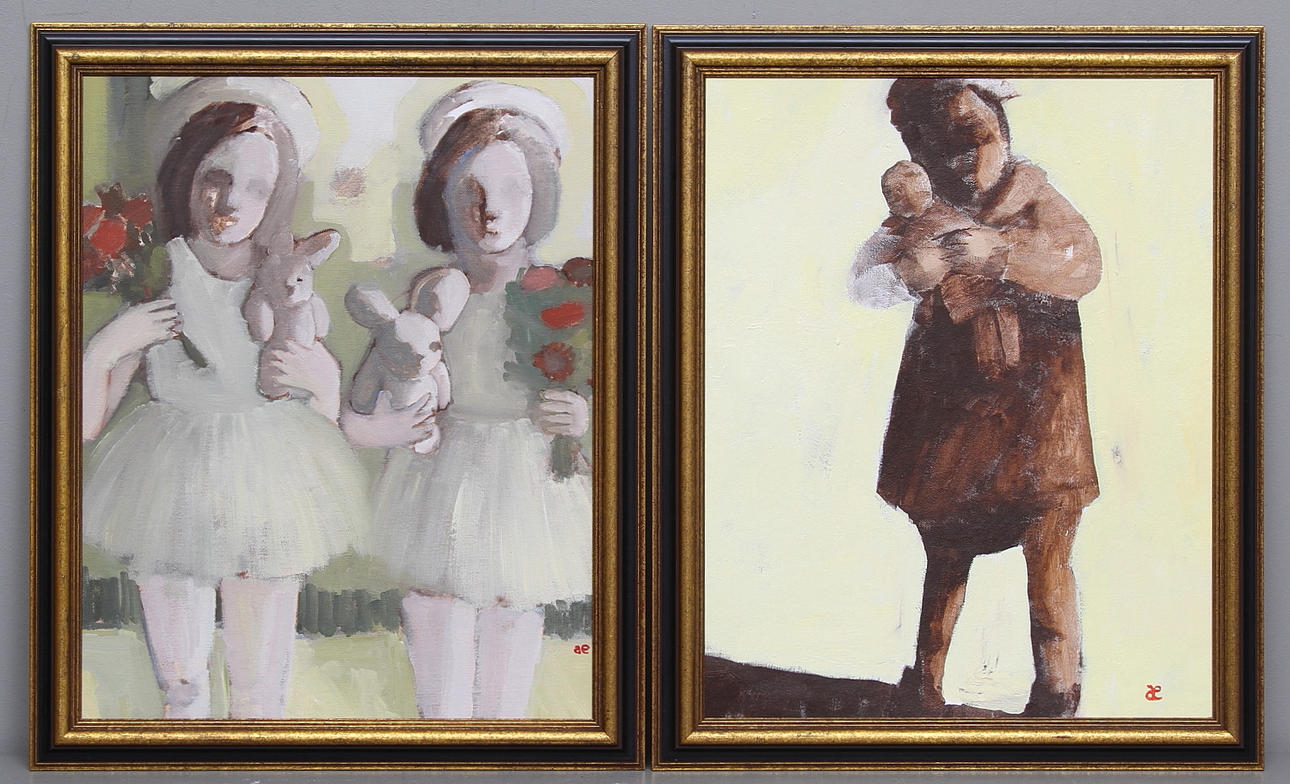 ANETTE ENGLUND. Olja på pannå, 2 st, signerade.