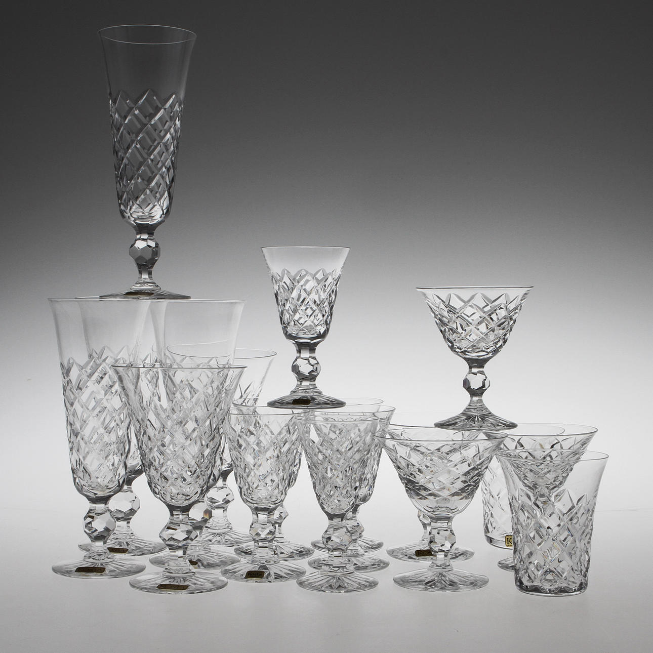 SERVIS, glas, 54 delar, "20 Rut", Fritz Kallenberg, Kosta samt Kosta-Boda.