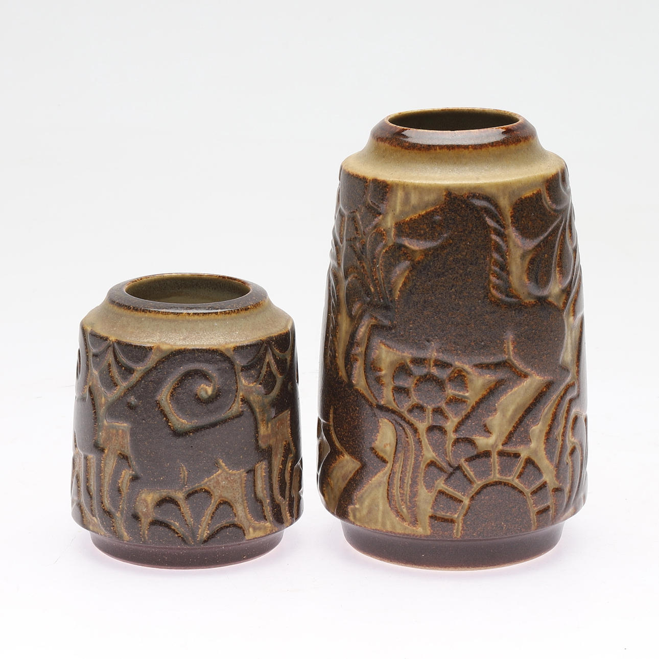 VASES, 2 pcs, stoneware, Michael Andersen & Son, Bornholm, Denmark.