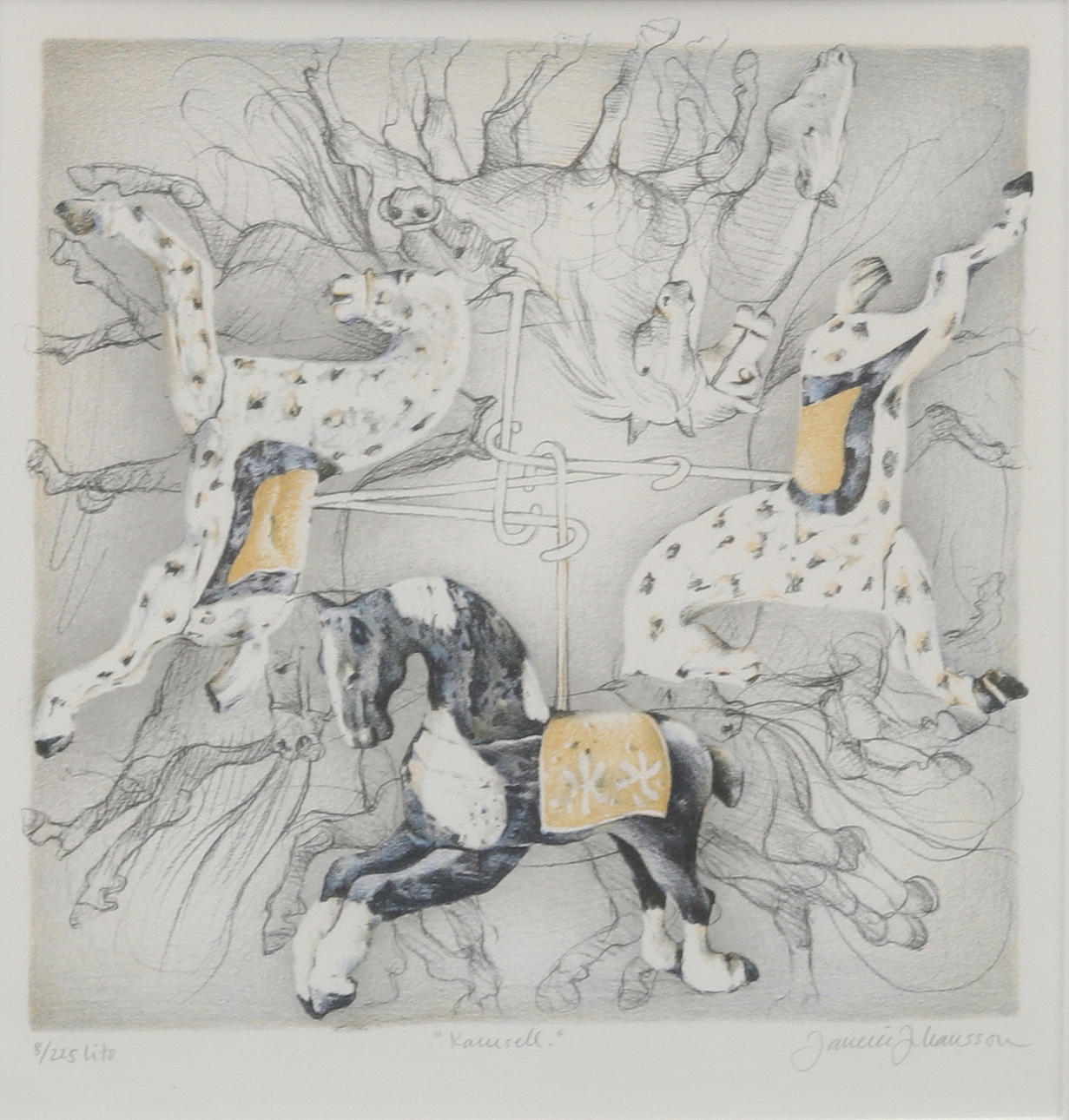 JANERIC JOHANSSON. "Karrusel", farvelitografi, signeret.