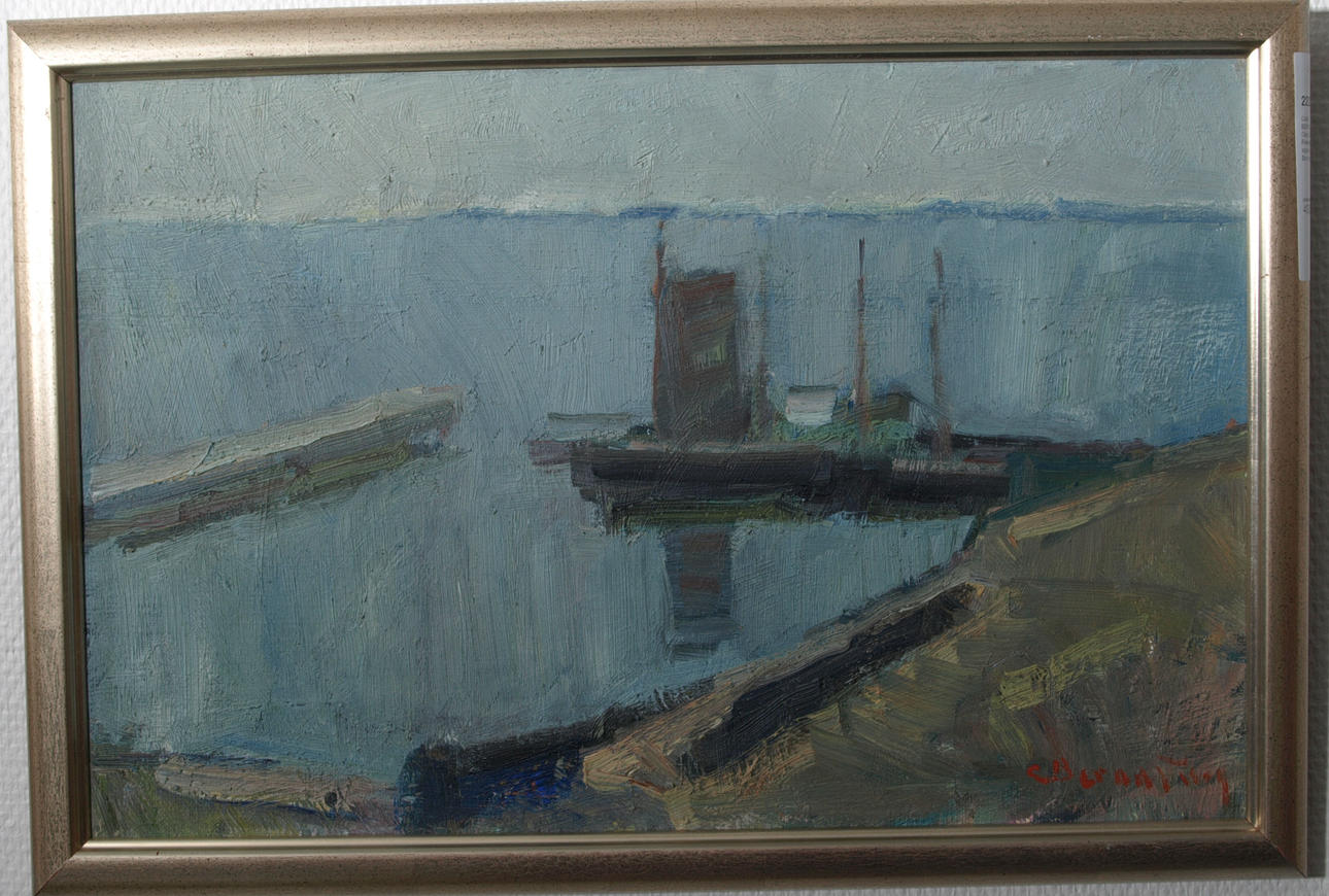 CARL BERNDTSSON. Olja på duk, Fiskeläge, signerad C Berndtsson.
