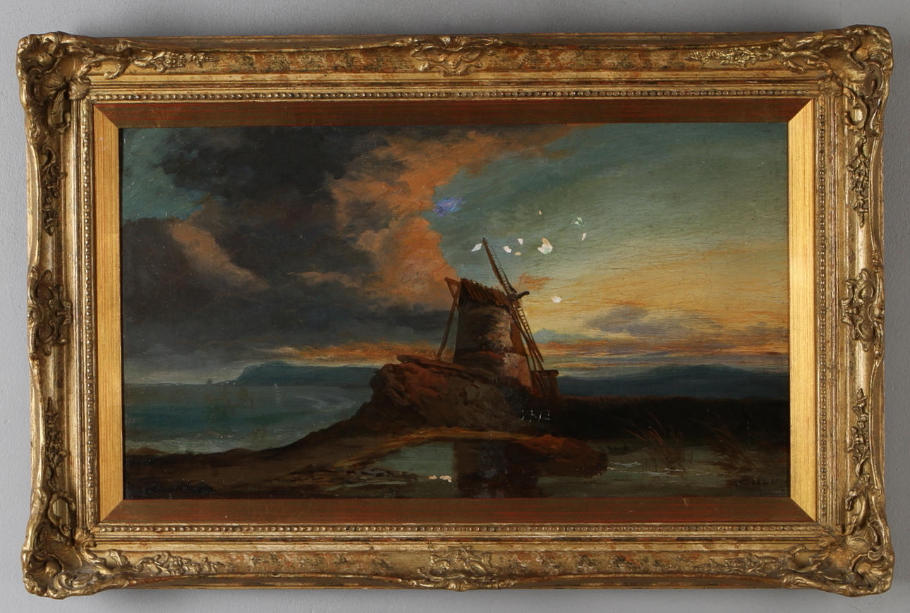 JAMES WEBB. Byggnad vid kust, olja på duk, signerad och otydligt daterad.