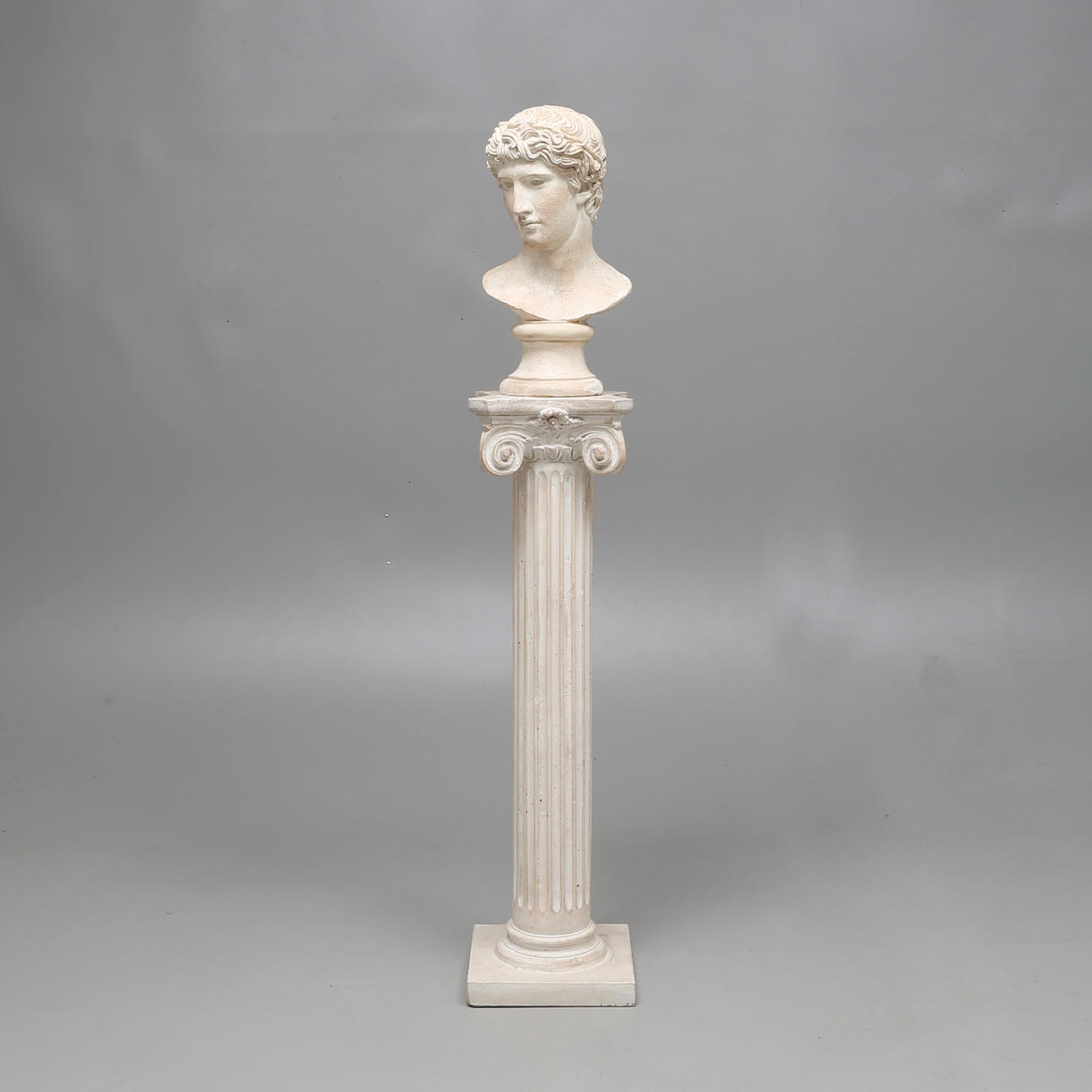 BUST ON PILLAR, plaster, 1986, Austin Pedestals.